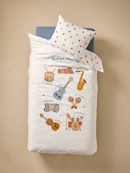 MUSIQUE LEXIQUE duvet cover set + pillowcase with recycled cotton printed white - vertbaudet enfant 