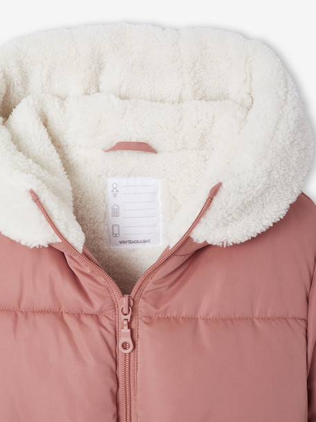 Long Hooded Padded Jacket for Girls khaki+old rose - vertbaudet enfant 