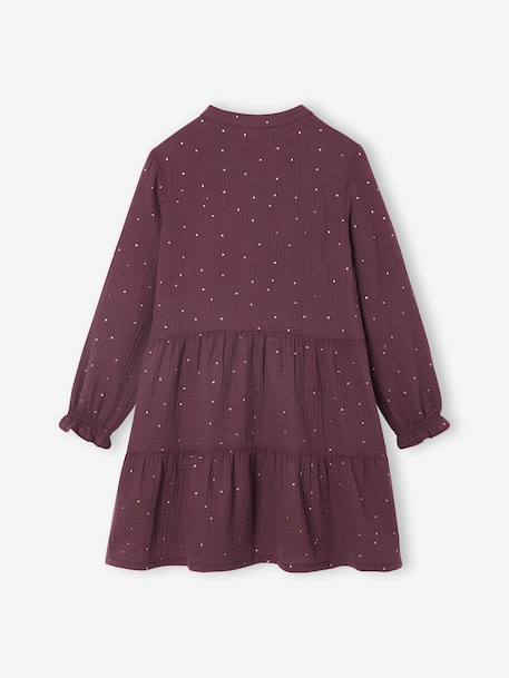 Polka Dot Dress in Cotton Gauze for Girls fir green+plum+sage green - vertbaudet enfant 
