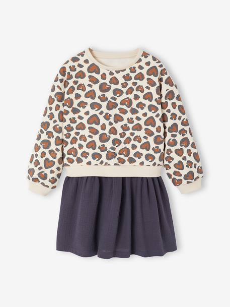 2-in-1-Effect Dress in Dual Fabric anthracite+navy blue - vertbaudet enfant 