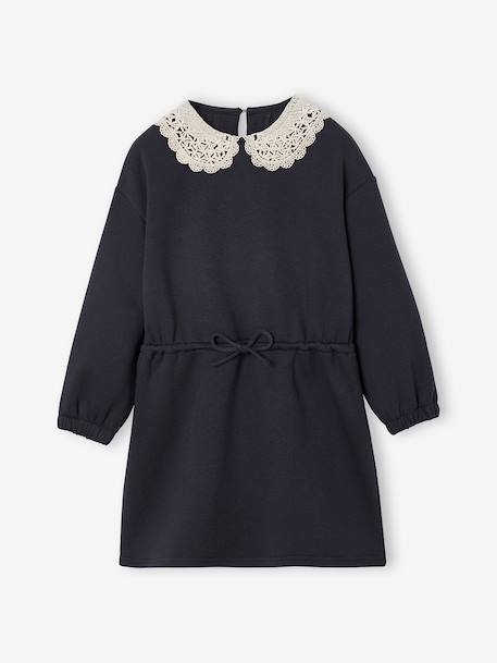 Robe molleton col en macramé fille bois de rose+gris ardoise - vertbaudet enfant 