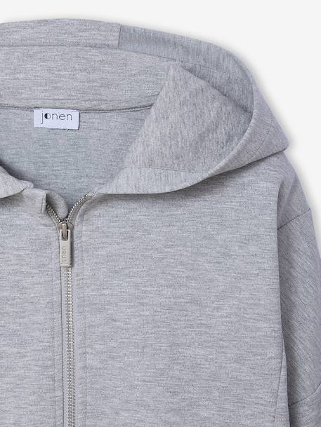 Zip-Up Hooded Sweatshirt for Girls, JONEN marl grey - vertbaudet enfant 