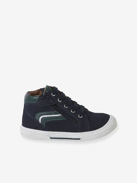 High-Top Leather Shoes for Boys brown+navy blue - vertbaudet enfant 
