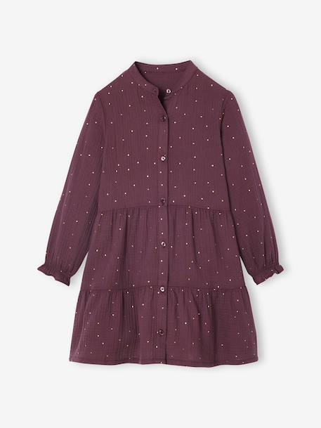 Polka Dot Dress in Cotton Gauze for Girls fir green+plum+sage green - vertbaudet enfant 
