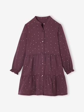 -Robe fille en gaze de coton imprimée pois irisés