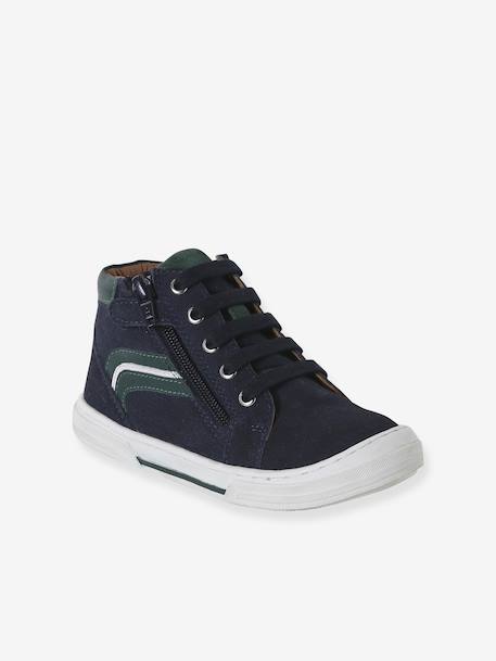 High-Top Leather Shoes for Boys brown+navy blue - vertbaudet enfant 