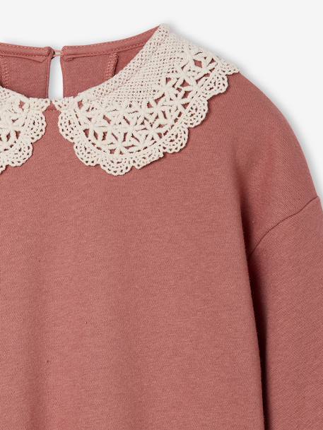 Fleece Dress with Macramé Collar for Girls dusky pink+slate grey - vertbaudet enfant 