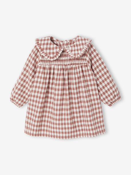 Baby dress in gingham flannel terracotta - vertbaudet enfant 