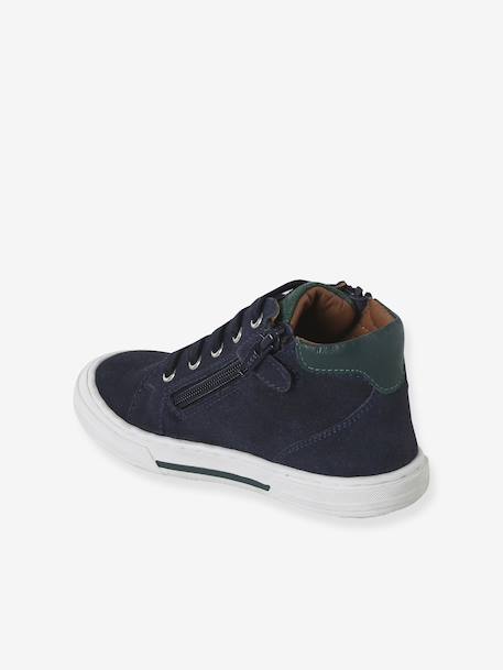 High-Top Leather Shoes for Boys brown+navy blue - vertbaudet enfant 