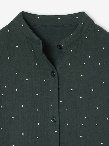 Polka Dot Dress in Cotton Gauze for Girls - fir green, Girls