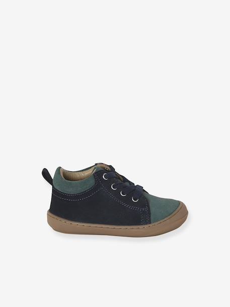 Soft Leather Lace-Up Boots, Designed for First Steps blue+camel+khaki+navy blue+set blue - vertbaudet enfant 