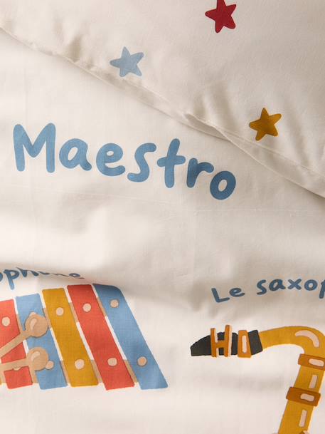 Parure housse de couette + taie d'oreiller enfant MUSIQUE LEXIQUE avec coton recyclé blanc imprimé - vertbaudet enfant 