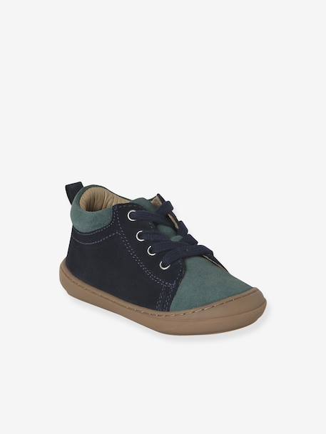 Soft Leather Lace-Up Boots, Designed for First Steps blue+camel+khaki+navy blue+set blue - vertbaudet enfant 