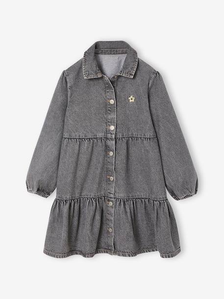 Lightweight Denim Dress for Girls denim grey+medium blue - vertbaudet enfant 