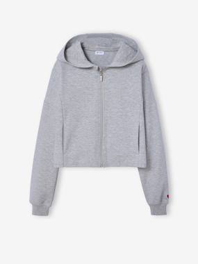 Sweat court zippé à capuche fille - vertbaudet enfant Fille-Pull, gilet, sweat-Sweat-Sweat court zippé à capuche fille