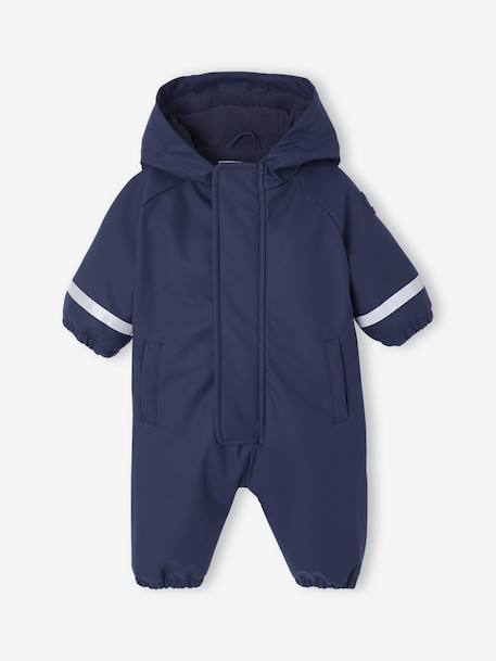Water-Repellent Pramsuit with Hood, Lined in Polar Fleece, for Babies night blue+sage green - vertbaudet enfant 