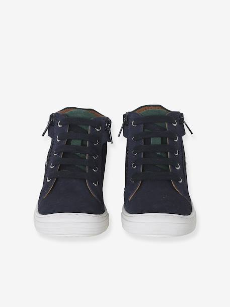 High-Top Leather Shoes for Boys brown+navy blue - vertbaudet enfant 