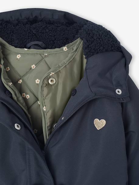 Hooded 3-in-1 Parka + Lightweight Jacket for Girls dusky pink+navy blue - vertbaudet enfant 