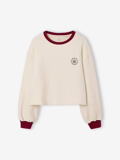 Cropped T-Shirt with Motif on the Back for Girls, JONEN ecru+vanilla - vertbaudet enfant 