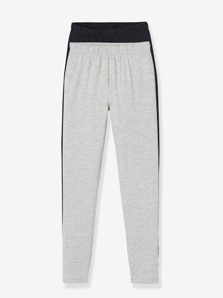 Lot de 2 leggings fille Basics anthracite+écru+gris chiné+noir+lot gris anthracite + bleu mar - vertbaudet enfant 