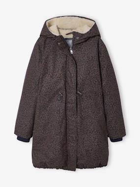 -Parka fille léopard doublée sherpa