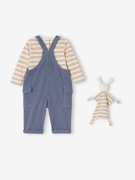 Coffret bébé T-shirt manches longues + salopette + doudou bleu grisé - vertbaudet enfant 