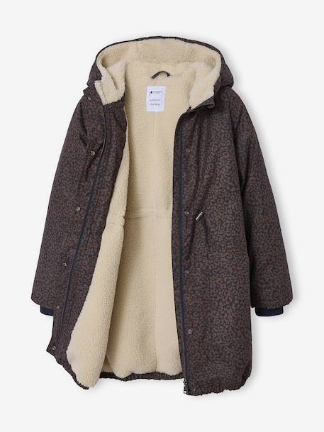 Leopard Print Parka with Sherpa Lining for Girls, JONEN navy blue - vertbaudet enfant 
