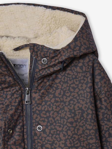 Leopard Print Parka with Sherpa Lining for Girls, JONEN navy blue - vertbaudet enfant 