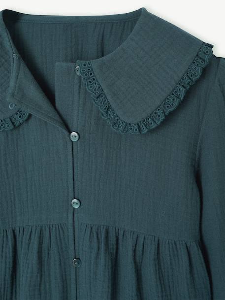 Chemise fille gaze de coton col brodé vert émeraude - vertbaudet enfant 