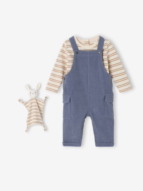 Coffret bébé T-shirt manches longues + salopette + doudou bleu grisé - vertbaudet enfant 
