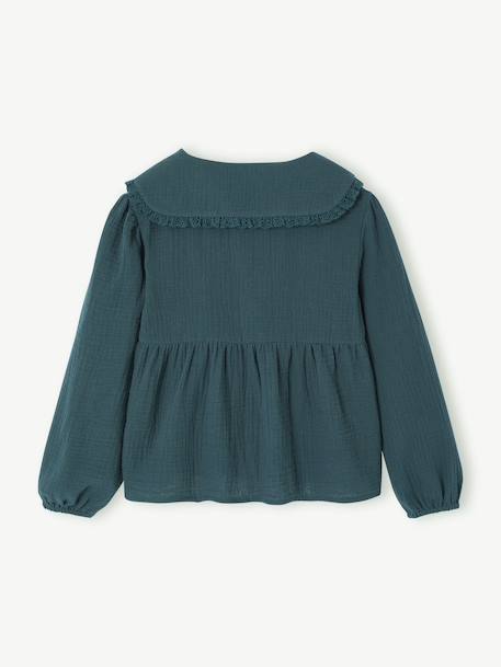 Chemise fille gaze de coton col brodé vert émeraude - vertbaudet enfant 