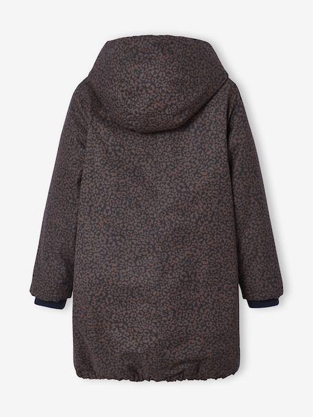 Leopard Print Parka with Sherpa Lining for Girls, JONEN navy blue - vertbaudet enfant 