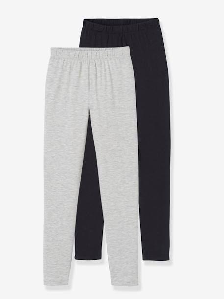 Lot de 2 leggings fille Basics anthracite+écru+gris chiné+noir+lot gris anthracite + bleu mar - vertbaudet enfant 