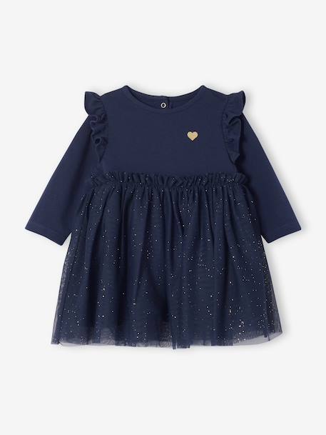 Baby girl's Christmas dress with glittery tulle underskirt navy blue - vertbaudet enfant 
