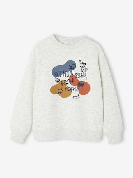 Sweatshirt with Print & Round Neckline for Boys marl beige - vertbaudet enfant 