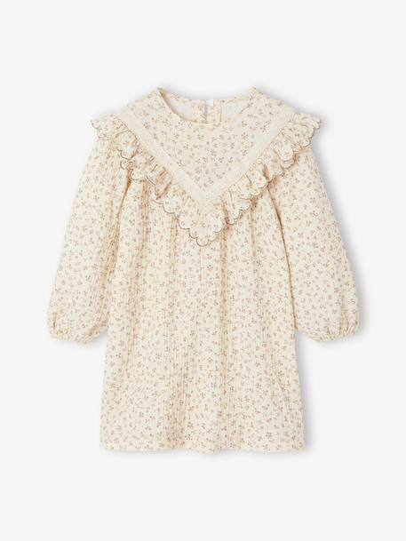 Floral Dress in Cotton Gauze for Girls ecru - vertbaudet enfant 