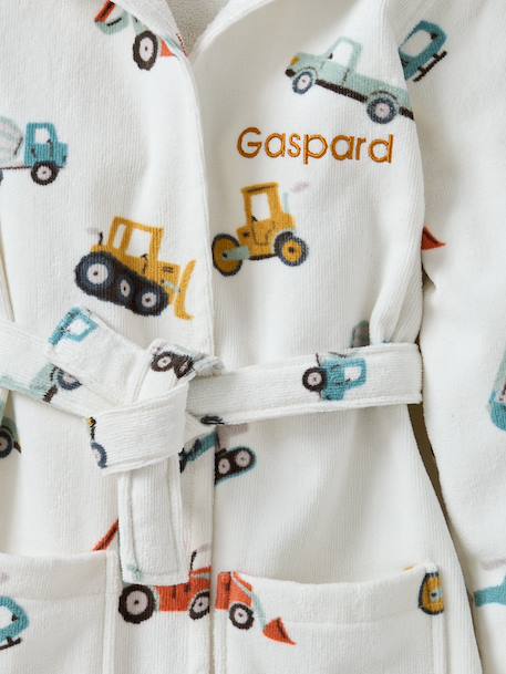 Peignoir de bain Enfant CHANTIER personnalisable, avec coton recyclé blanc imprimé - vertbaudet enfant 