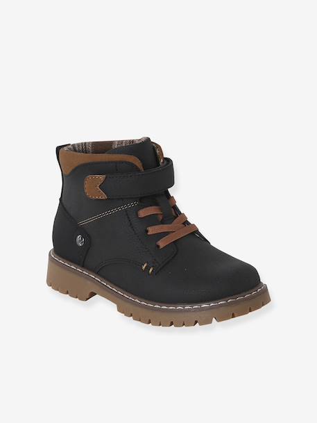 Boys' synthetic boots with hook and loop fasteners black - vertbaudet enfant 