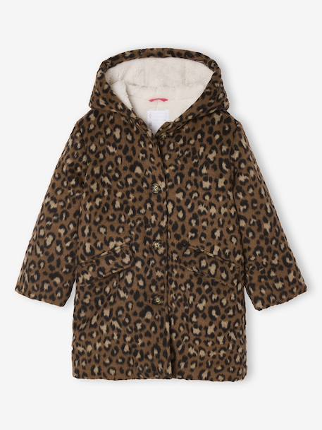 Leopard Print Wool Blend Hooded Coat for Girls brown - vertbaudet enfant 