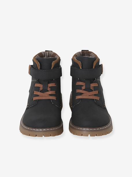 Boys' synthetic boots with hook and loop fasteners black - vertbaudet enfant 