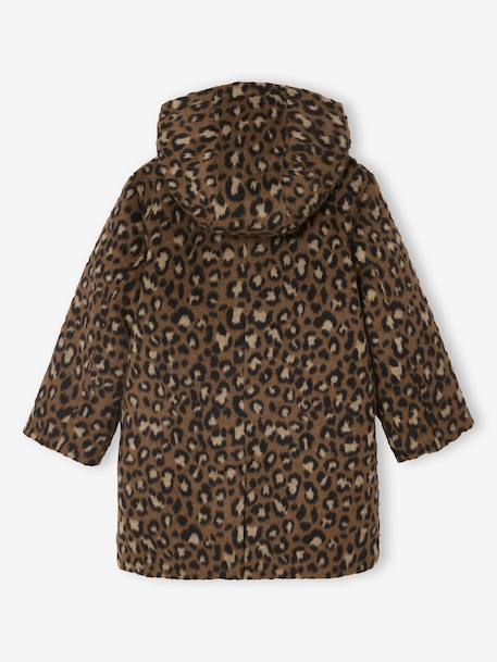 Leopard Print Wool Blend Hooded Coat for Girls brown - vertbaudet enfant 