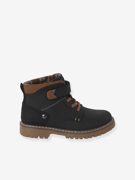 Boys' synthetic boots with hook and loop fasteners black - vertbaudet enfant 