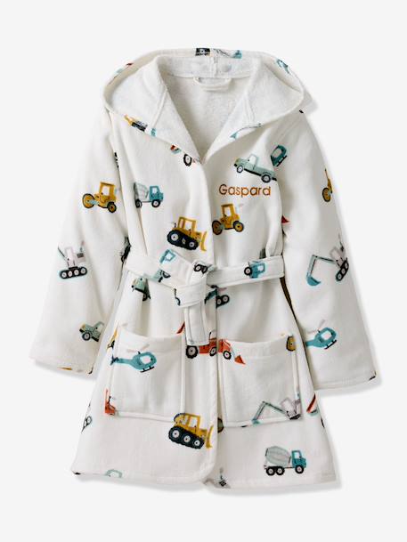 Peignoir de bain Enfant CHANTIER personnalisable, avec coton recyclé blanc imprimé - vertbaudet enfant 