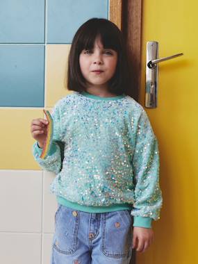 Sweat fille à sequins - vertbaudet enfant Fille-Pull, gilet, sweat-Sweat-Sweat fille à sequins