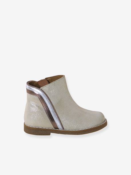 Zipped Leather Boots for Babies black+gold - vertbaudet enfant 