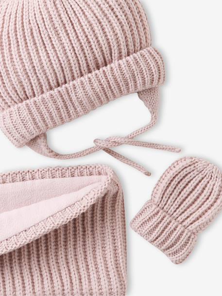 Beanie, Snood & Mittens Set for Babies pale pink - vertbaudet enfant 