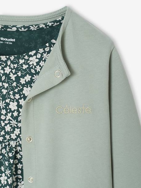 Ensemble fille cardigan et robe imprimée fleurs camel+vert de gris - vertbaudet enfant 