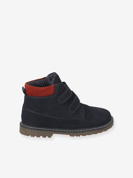 Hook-&-Loop Leather Boots for Boys navy blue - vertbaudet enfant 
