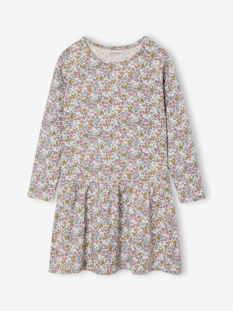 Long Sleeve Printed Dress for Girls rose+sand beige - vertbaudet enfant 