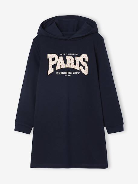 Fleece Dress with Hood & Fancy Details for Girls anthracite+green+marl grey+navy blue - vertbaudet enfant 
